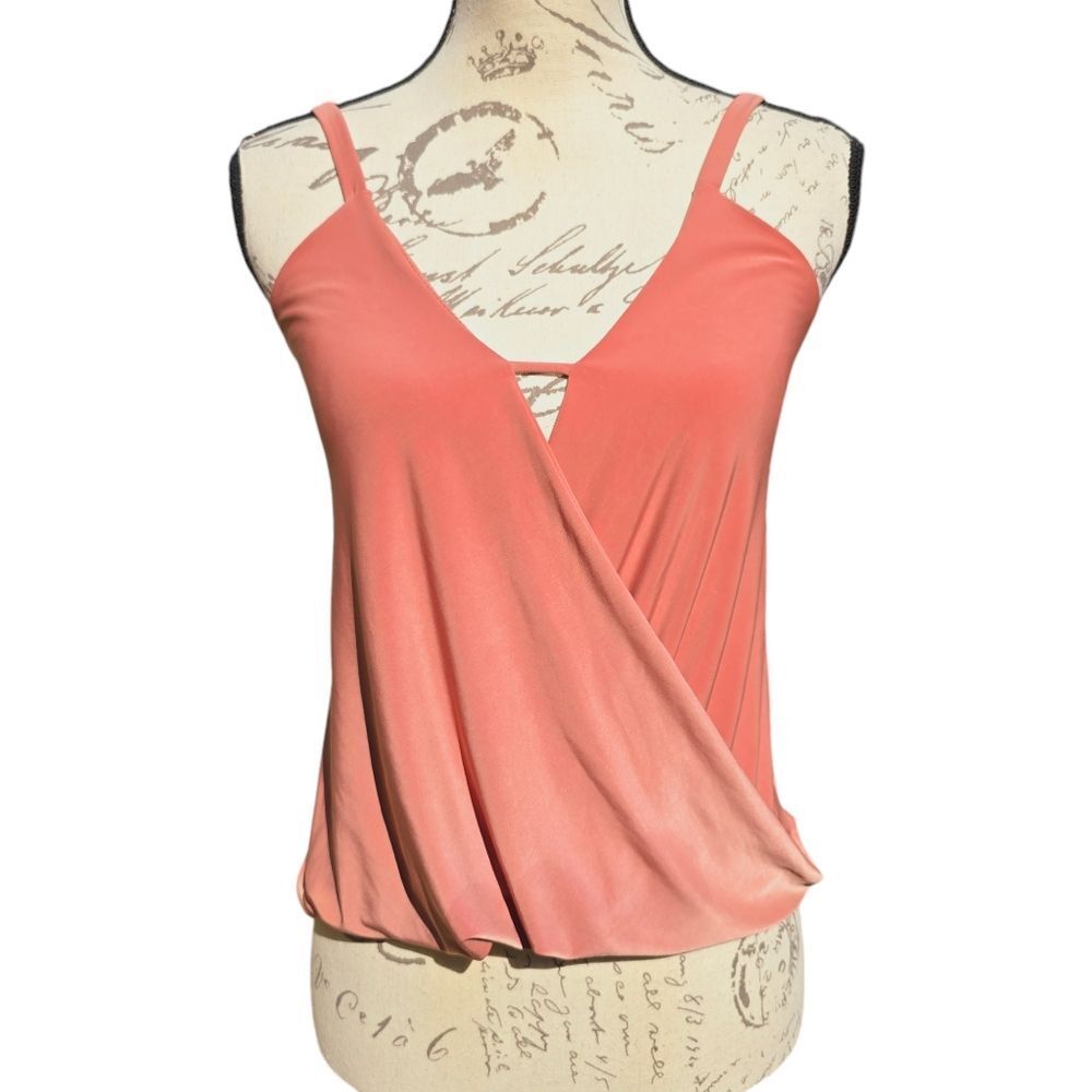 Lulus -1606 Loops-y Daisy Coral Orange Faux Wrap Top Sleeveless Small
